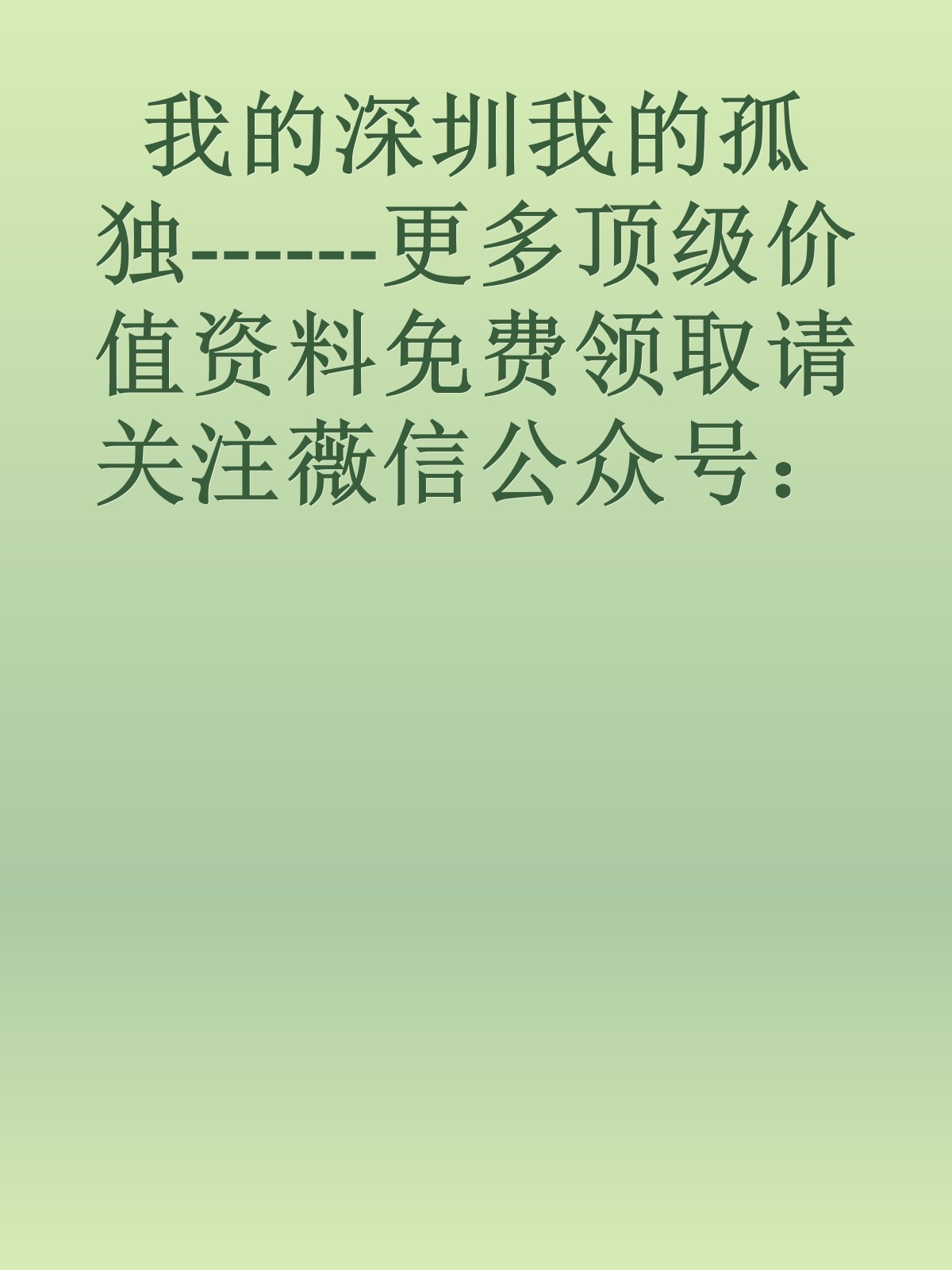 我的深圳我的孤独------更多顶级价值资料免费领取请关注薇信公众号：罗老板投资笔记