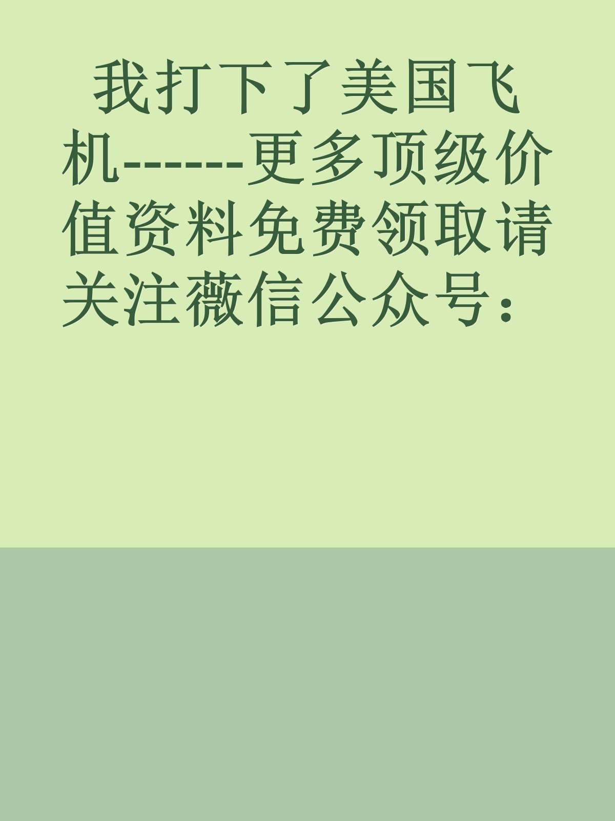 我打下了美国飞机------更多顶级价值资料免费领取请关注薇信公众号：罗老板投资笔记