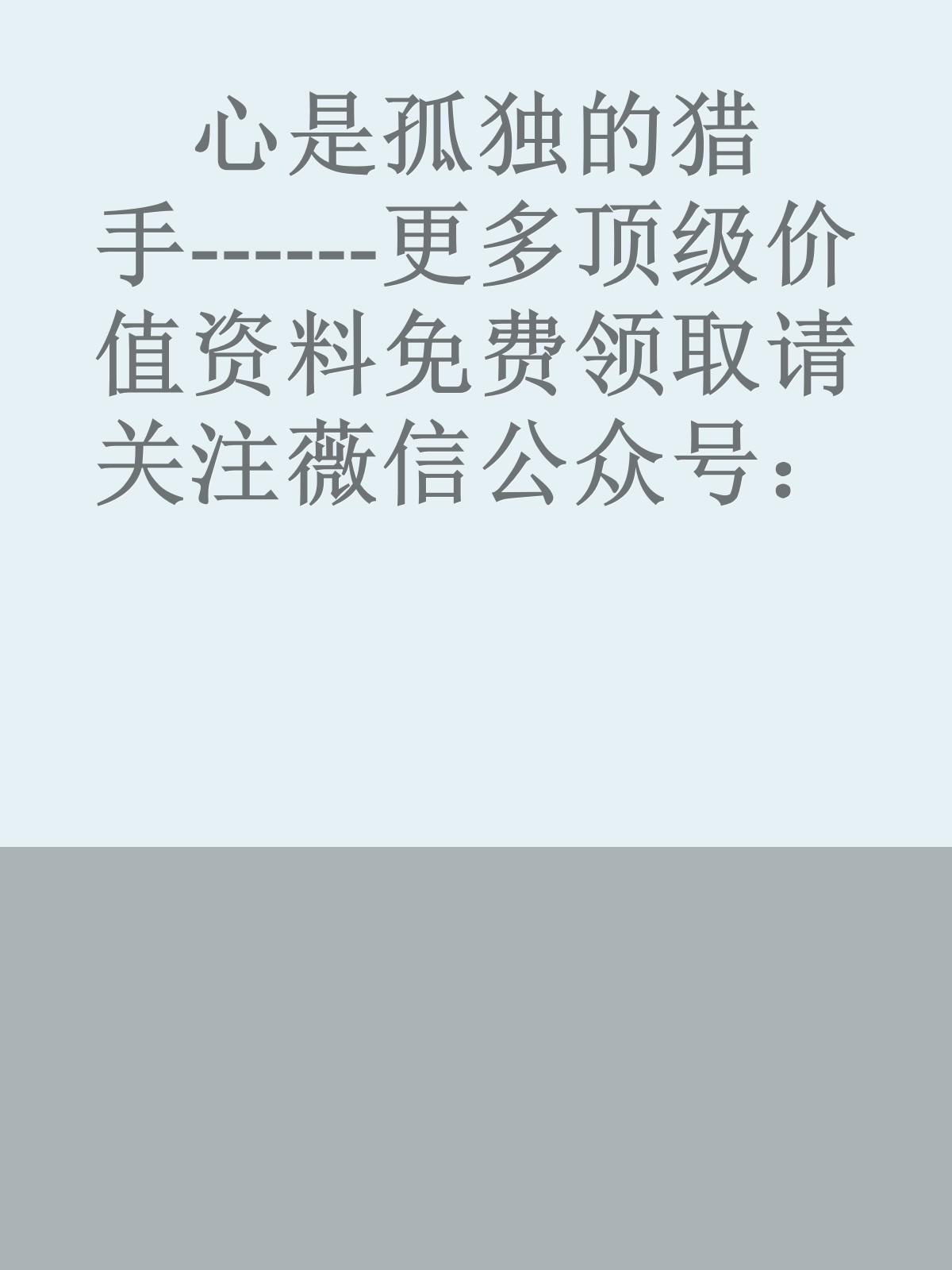 心是孤独的猎手------更多顶级价值资料免费领取请关注薇信公众号：罗老板投资笔记