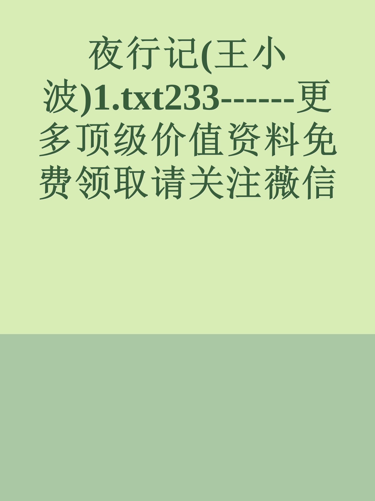 夜行记(王小波)1.txt233------更多顶级价值资料免费领取请关注薇信公众号：罗老板投资笔记