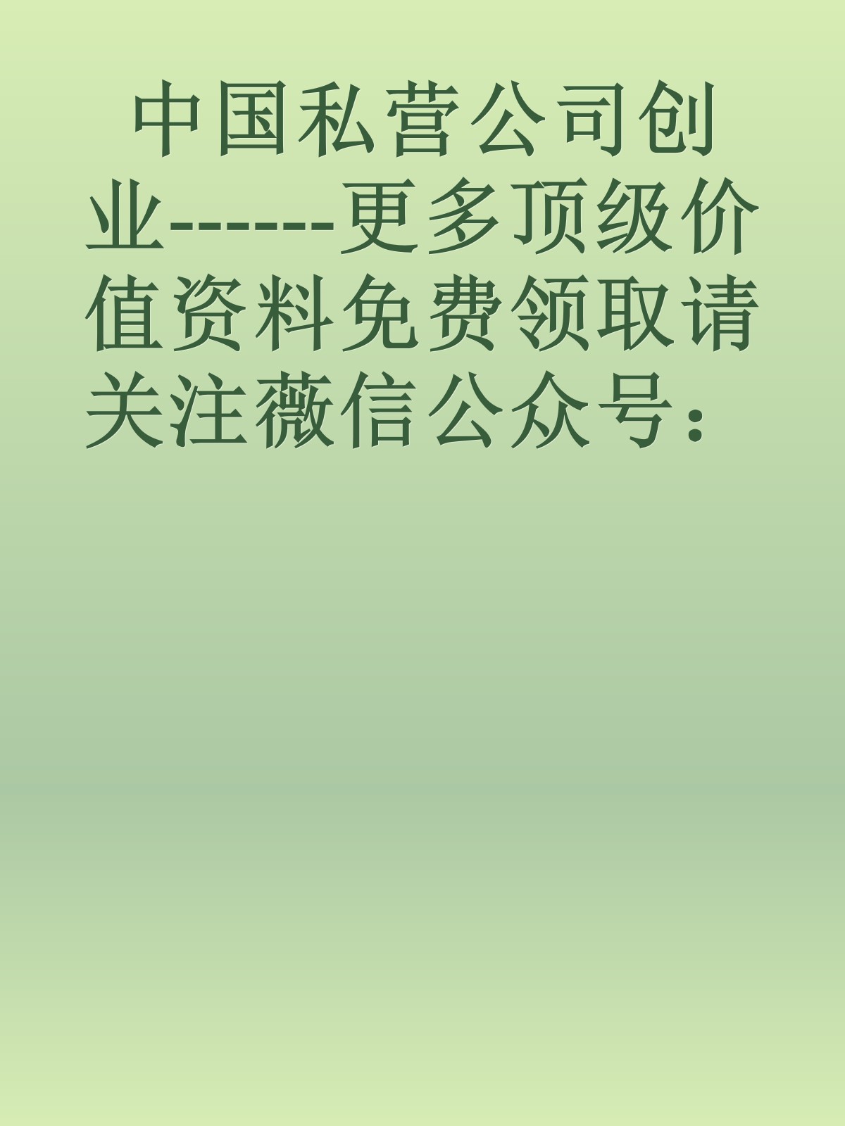 中国私营公司创业------更多顶级价值资料免费领取请关注薇信公众号：罗老板投资笔记