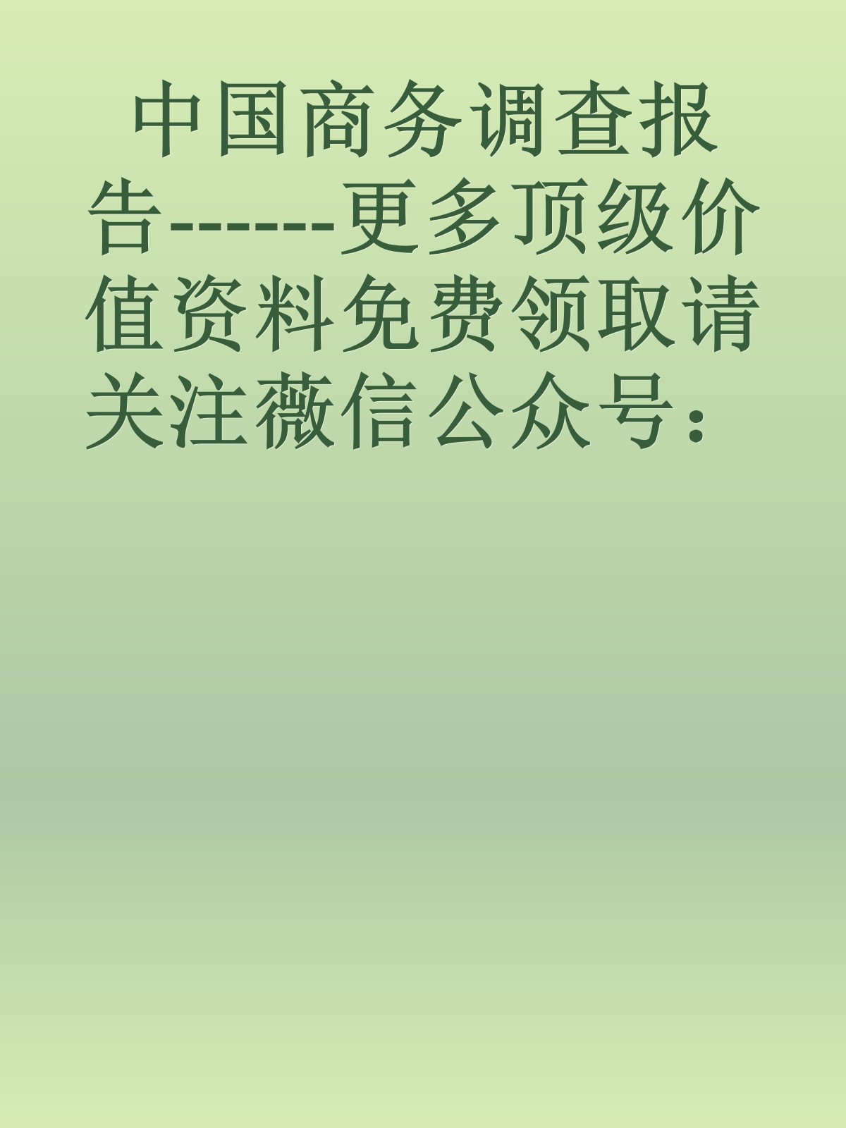 中国商务调查报告------更多顶级价值资料免费领取请关注薇信公众号：罗老板投资笔记