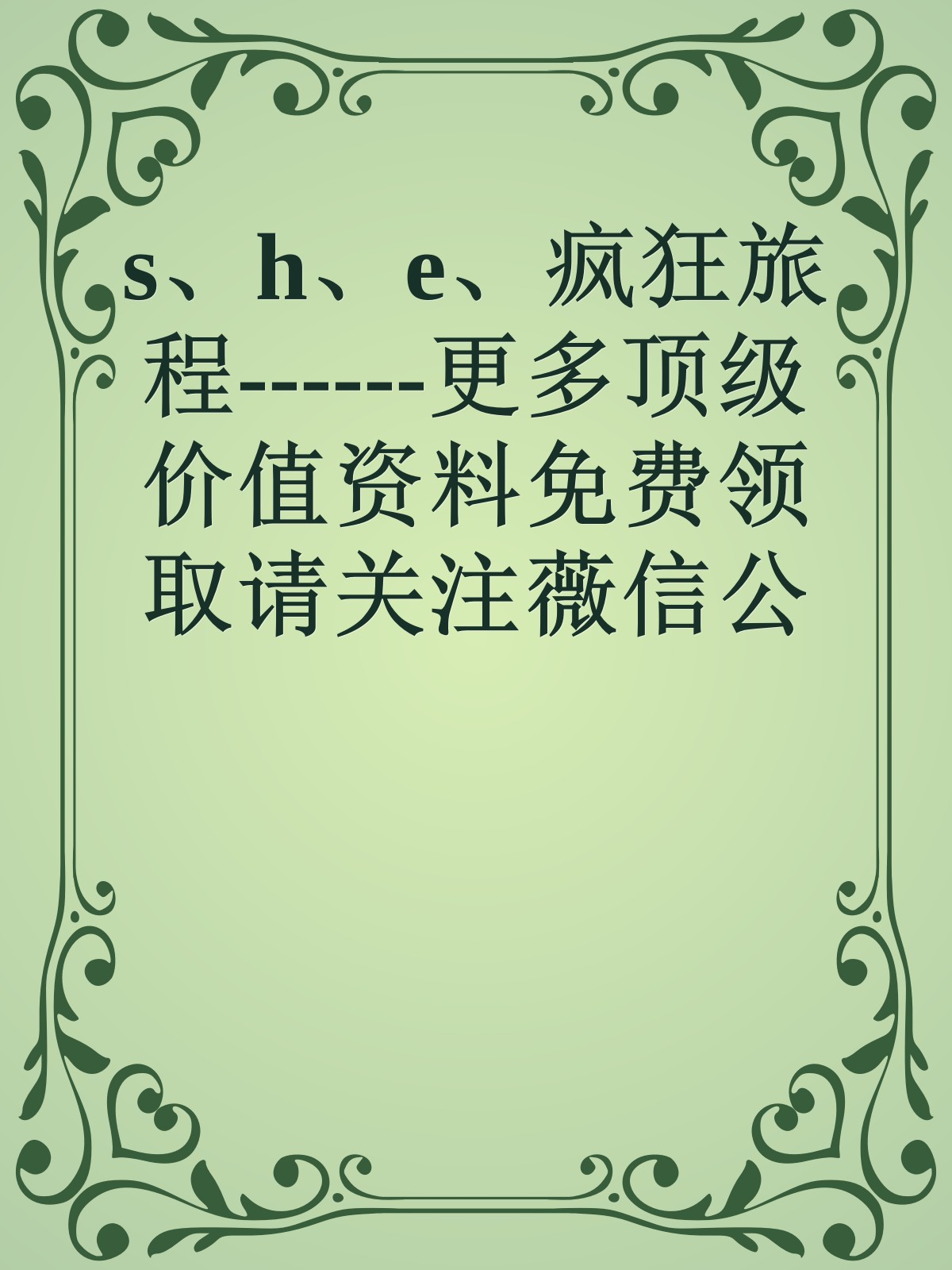 s、h、e、疯狂旅程------更多顶级价值资料免费领取请关注薇信公众号：罗老板投资笔记