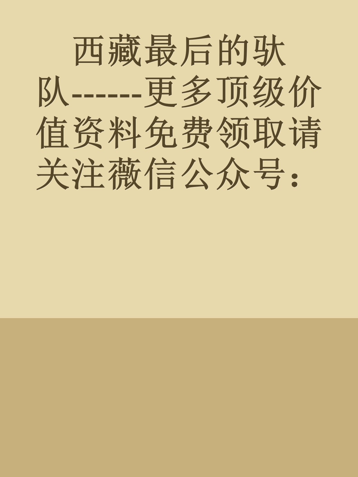 西藏最后的驮队------更多顶级价值资料免费领取请关注薇信公众号：罗老板投资笔记