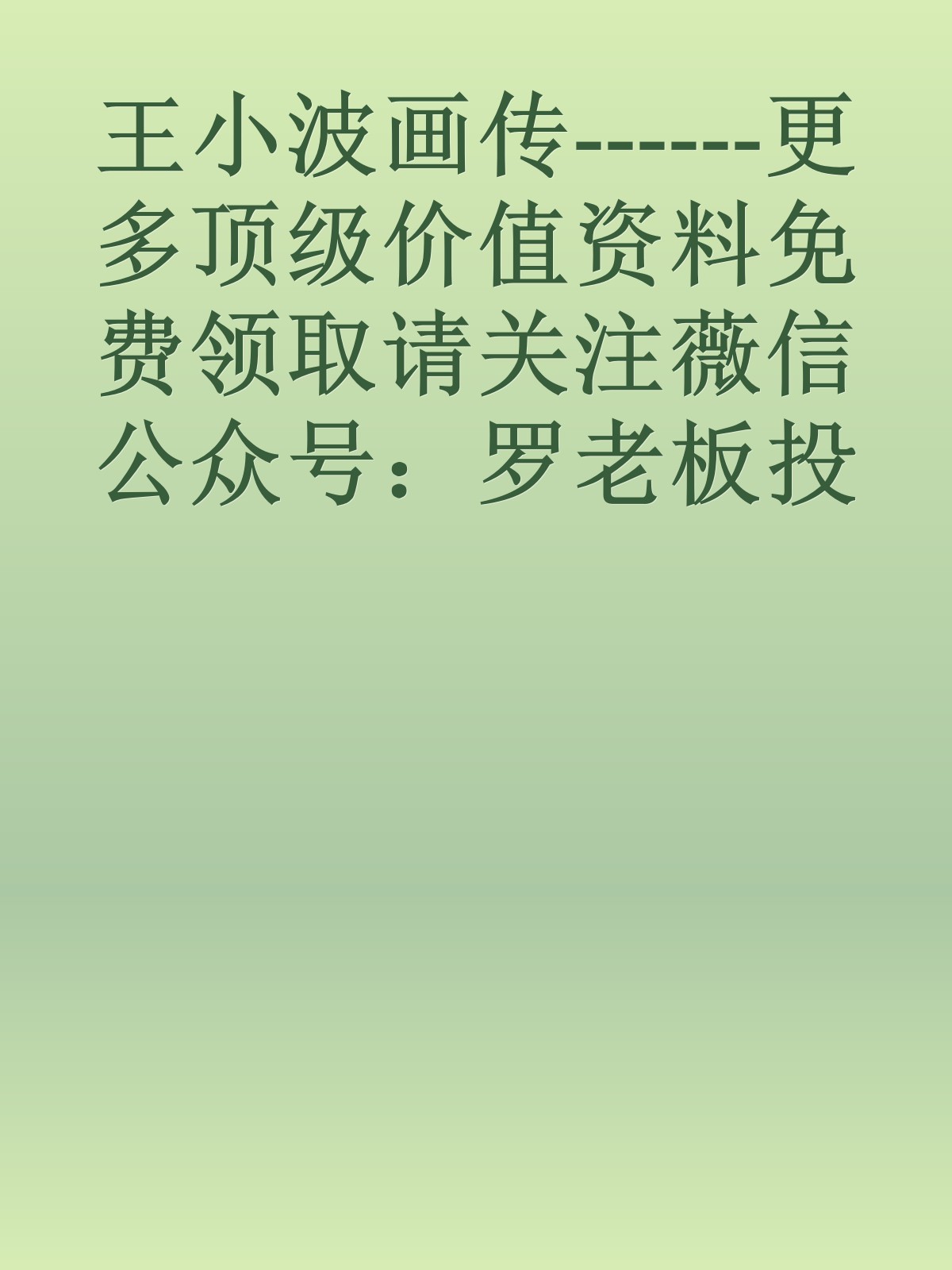 王小波画传------更多顶级价值资料免费领取请关注薇信公众号：罗老板投资笔记