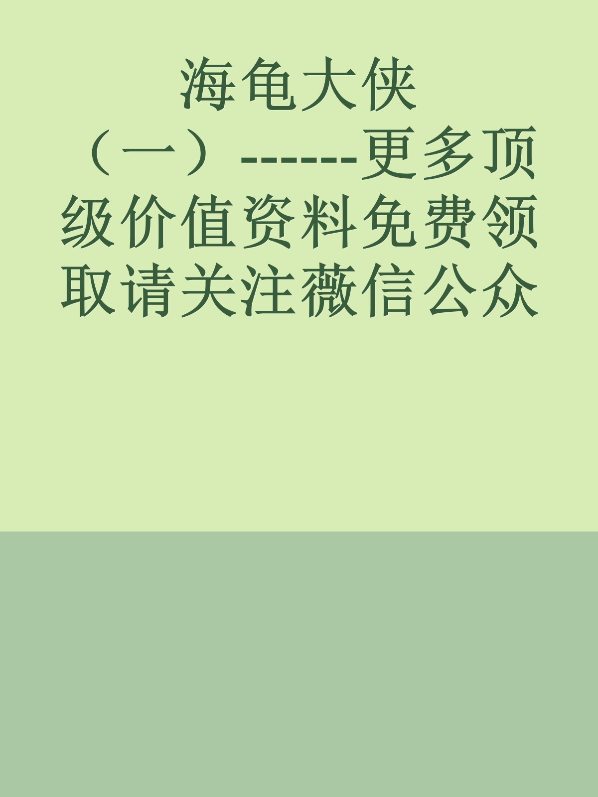 海龟大侠（一）------更多顶级价值资料免费领取请关注薇信公众号：罗老板投资笔记